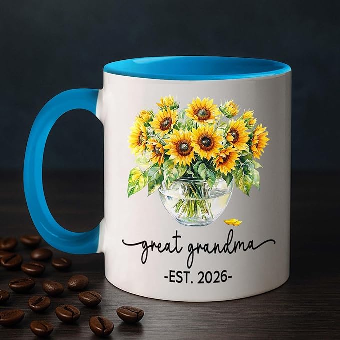 Customized Nickname & Year White Ceramic Mug Gift For First Time Great Grandma, Promoted To Great Grandma Accent Coffee Cup 11Oz 15Oz, Personalized Baby Announcement Coffee Mug For Nanny Granny Mimi