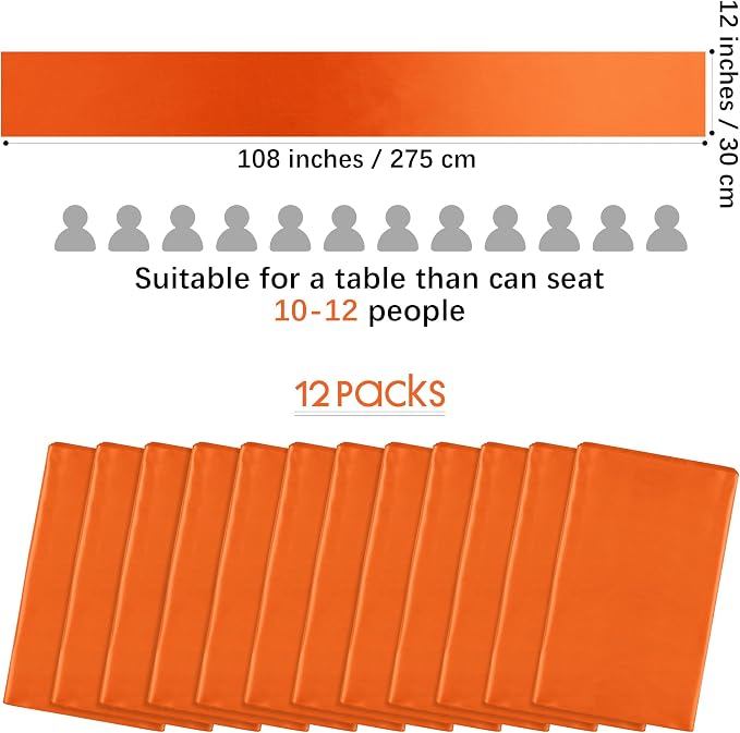 Aneco 12 Pack Satin Table Runner 12 x 108 Inch Orange Long Wedding Satin Silk - Image 2