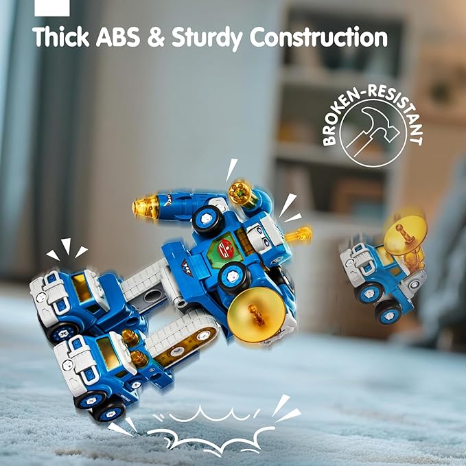 hahaland 5 Year Old Boy Birthday Gift - STEM Toys for Ages 5-7, Toy for 5 6 Year Old Boy, 5 in 1 Building Take Apart Trucks Transform to Robot, Boys Toys Stocking Stuffers for Kids Christmas Ages 5-8