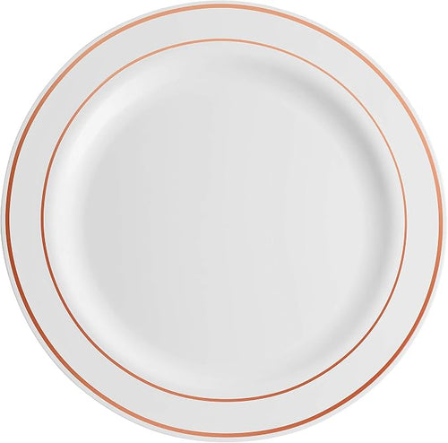 100 Rose Gold Rim Plastic Plates Set, Elegant Fancy Heavy Duty Disposable Plates - Image 2