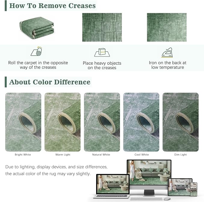 DCX Abstract Area Rug 9x12, Washable Green Modern Rug - Image 7