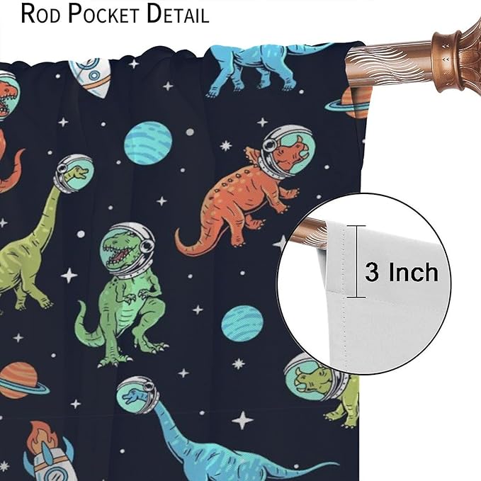 Cartoon Dinosaur Curtains for Kids Boys Girls Home Decor, Astronaut Rocket Funny Outer Space Blackout Rod Pocket Window Drapes for Bedroom Living Room W21xL54in 2 Panels