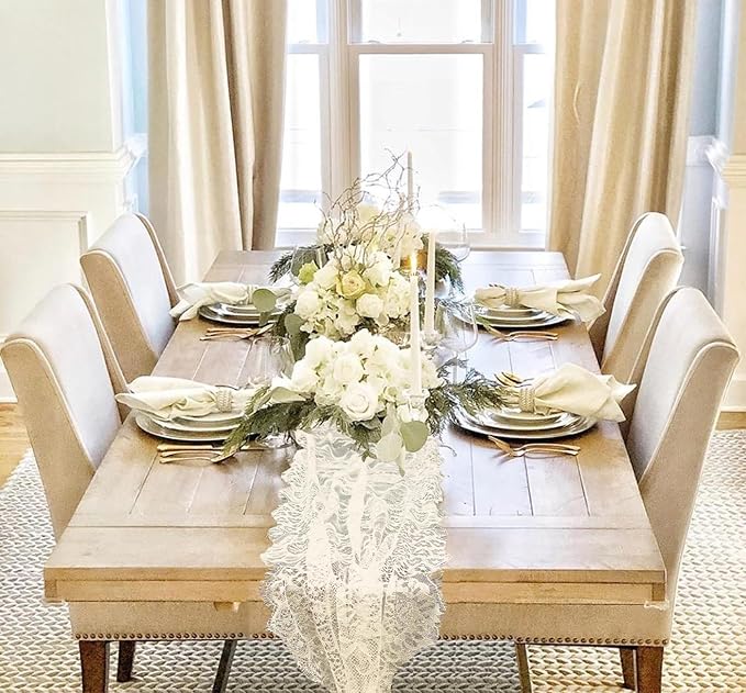 6 Pcs White Lace Table Runner 14 x 120 Inch Embroidered Boho Table Runner - Image 4