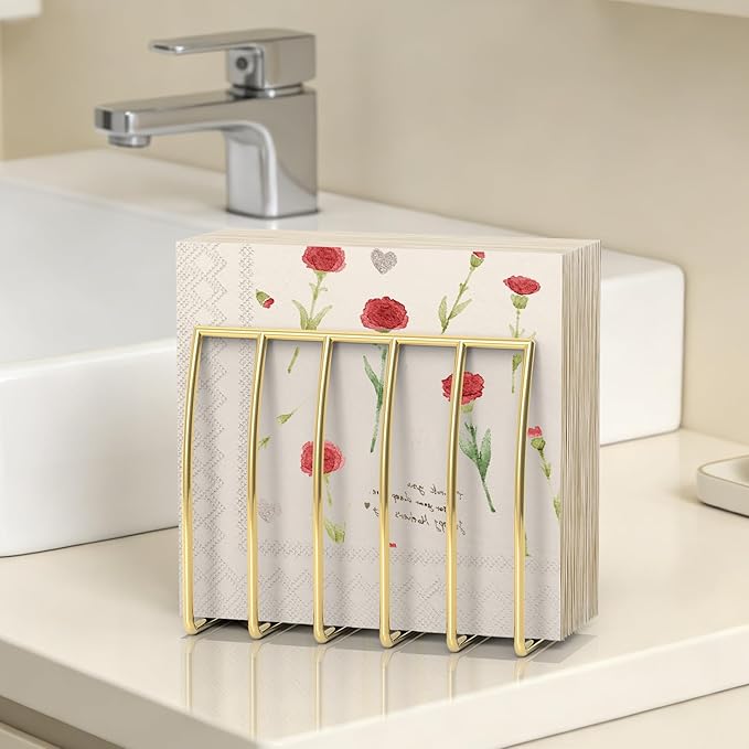 Reversible Napkin Holder for Table Gold | 2-in-1 Gold Metal Cocktail Napkin - Image 6