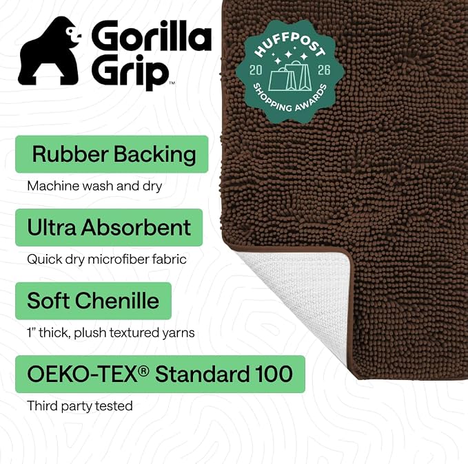 GORILLA GRIP Bath Rug Mat 48x24, Thick Soft Absorbent Chenille, Quick Dry - Image 2