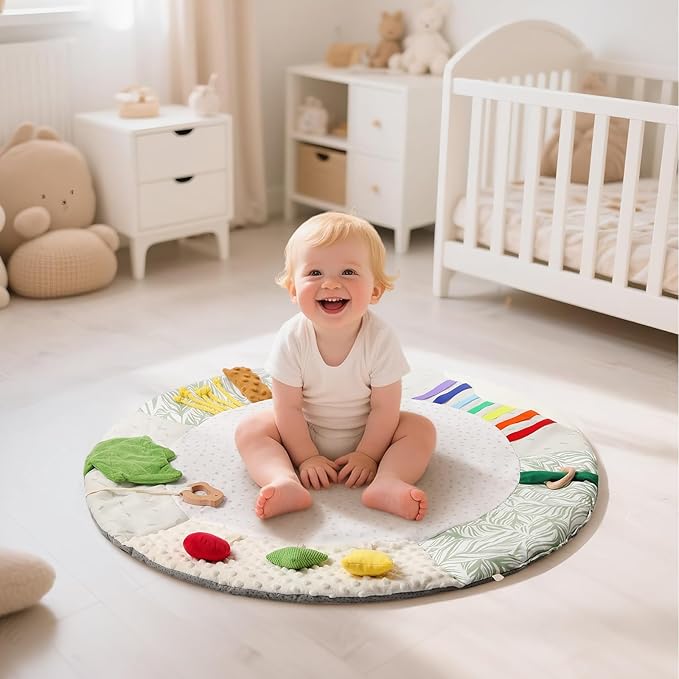 Montessori Baby Play Mat for Early Learning, Tummy Time Playmat, Activity Mat with 5 Development Zones, for Motor Skills & Sensory Development, Baby Essentials Gift