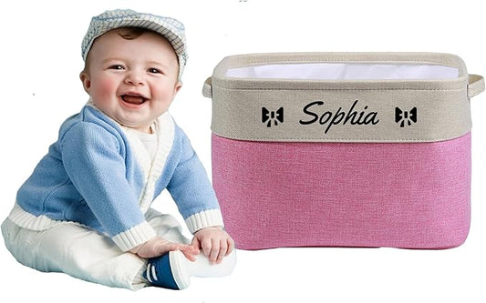 Personalized storage boxes for children Customize the name and icon, A foldable storage box bins for children's clothes, toys, books, etc Storage baskets suitable for both boys and girls (Pink)