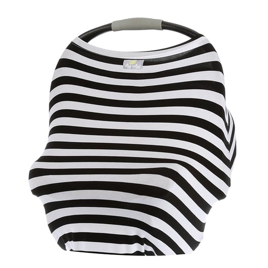 Itzy Ritzy 4-in-1 Nursing Cover, Car Seat Cover, Shopping Cart Cover & Infinity Scarf – Breathable, Multi-Use Nursing Cover Up for Breastfeeding, Carseat Canopy & Stroller Cover (Black & White Stripe)