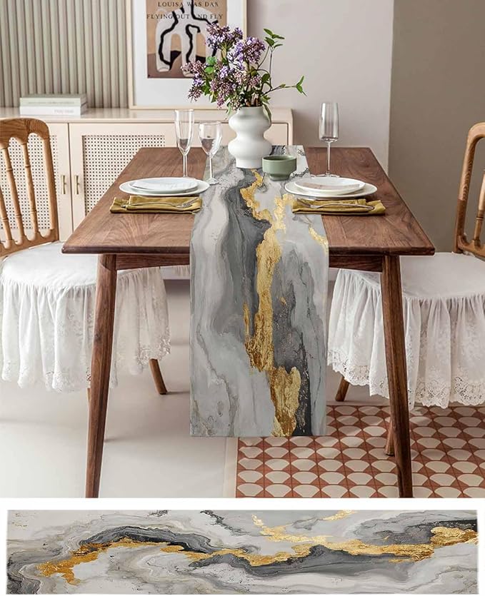 Grey Ombre Marble Table Runners 120 Inches Long, Abstract Art Kitchen Dining - Image 6