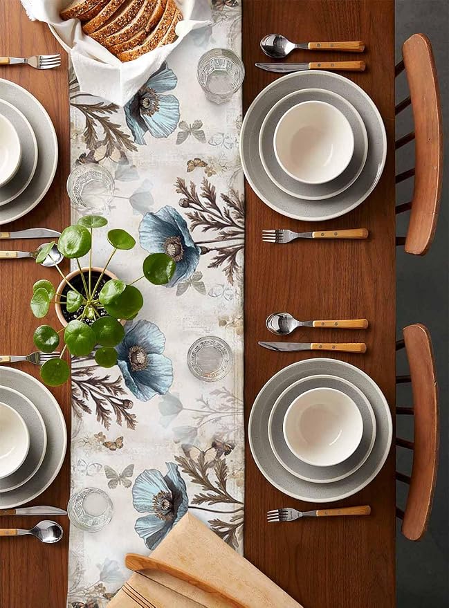 Vintage Tulip Flowers Short Table Runners 36 Inches, Cotton Linen Fabric Table - Image 5