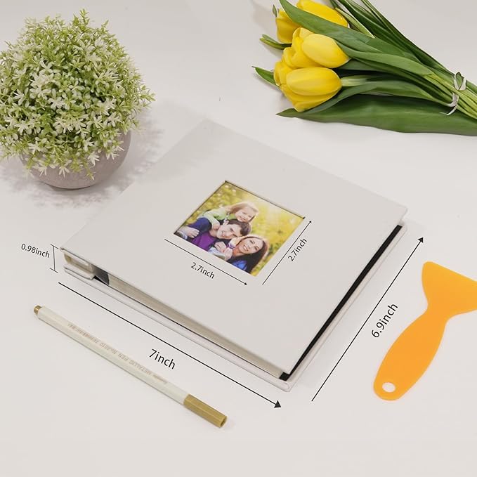 RECUTMS Small Photo Album Self Adhesive Scrapbook Magnetic Photo Albums for 4x6 5x7 8x10 Pictures for Baby Family Wedding 40 Pages with Metal Pen and Plastic Board (White)