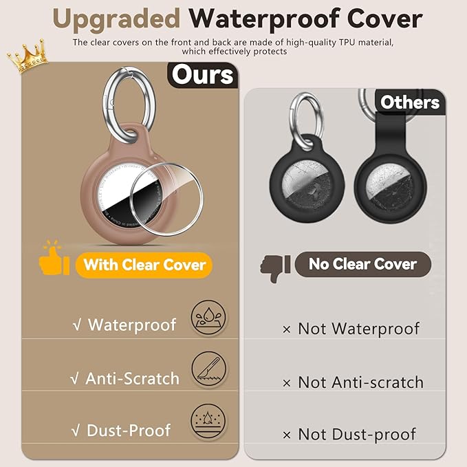 Upgrade Waterproof Airtags Holder with Apple Airtags Keychain, Hard PC Air Tag Case, Anti-Scratch & Shock Air tag Holder,Men's Women's Keyrings & Keychains, for Dog,Car Key,Luggage -Light Brown