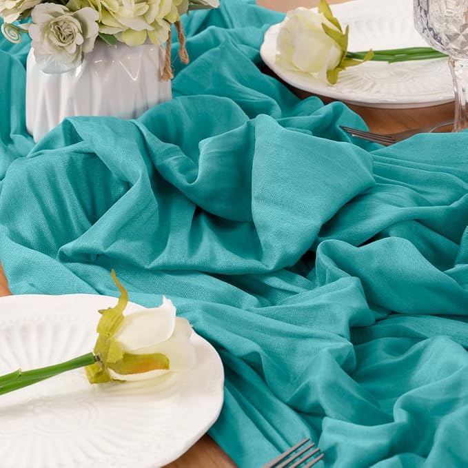 Teal Cheesecloth Table Runner 120 Inches 10 Ft Gauze Table Runner | Summer Boho - Image 6