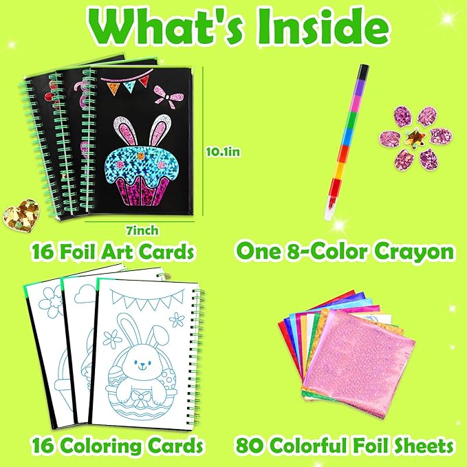FUNNYB&G Foil Art Craft Activity for Kids - Gift for Girls Boys Crafts for Kids Fun Art Supplies DIY Creative Travel Toy, Birthday Gift Party Favor Toys for Girls Boys 4 5 6 7 8 9 Years Old(Easter)
