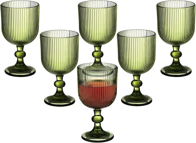 Green Vintage Wine Glasses Set of 6, 11 Ounces Colored Glass Water Goblets - Image 5