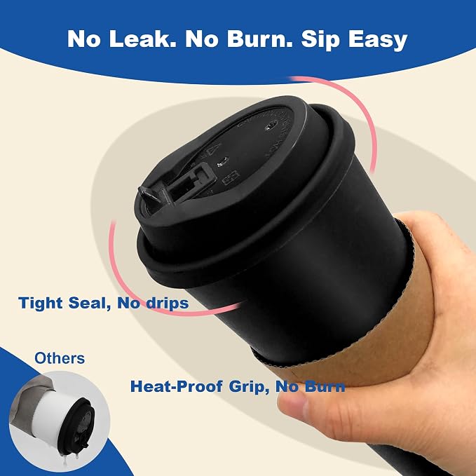 20 oz 50 Pack Coffee Cups with Lids and Sleeves, Hot Disposable To Go Travel - Image 5