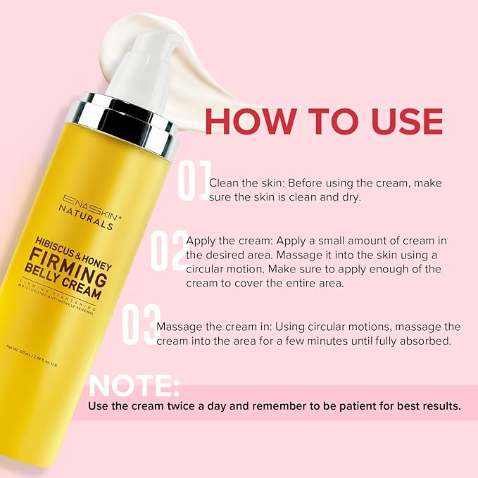 Enaskin Naturals Belly Firming & Skin Tightening Cream — Hibiscus and Honey Cellulite Lotion for Stomach, Thighs & Butt — Moisturizing & Lifting Body Lotion for Women, 100ML
