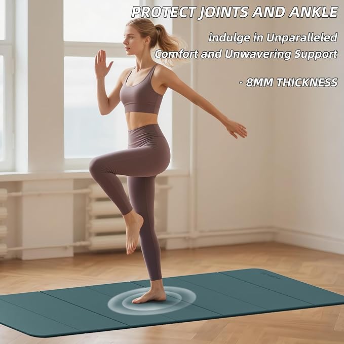 Foldable Yoga Mat Extra Thick 0.32 Inches Eco-Friendly POE Material, Non-Slip Design Fitness Mats, Multi-Purpose Workout Mats For Studio or Home Use (70 x 24 x 0.32 inches）