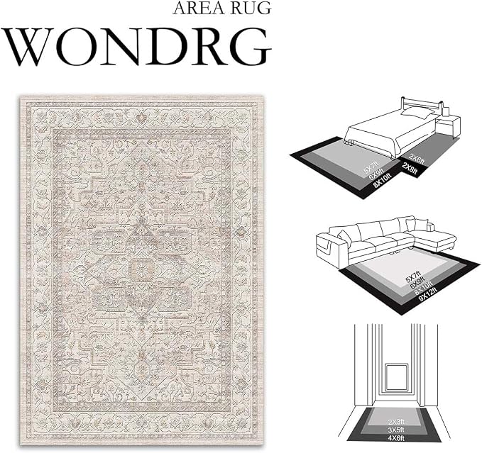 3x5 Washable Vintage Area Rug Beige Oriental Soft Entryway Throw Rug Neutral - Image 2