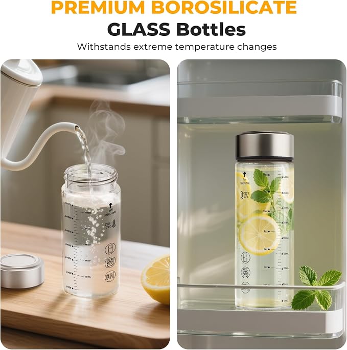 Sursip Wide Mouth Borosilicate Glass Juice Bottles 16oz 4 Pack - Image 2