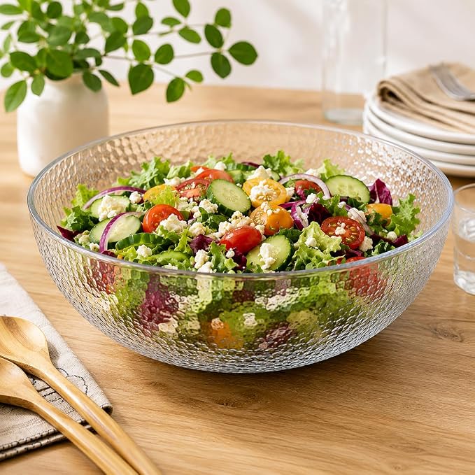 Lillian Collection Stunning Clear Plastic Round Hammered Bowl - Image 5
