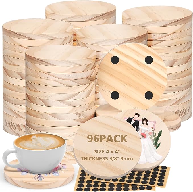 Adrattnay 96Pcs Unfinished Wood Coasters by WOODEXPERT