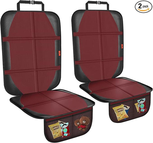 Car Seat Protector,2 Pack Automotive Seat Protectors Baby Carseat Pad Waterproof Durable 600D Fabric for Child Baby Car Seat Mat Vehicle Pet Cover 2 Storage Pockets (Wine Red)