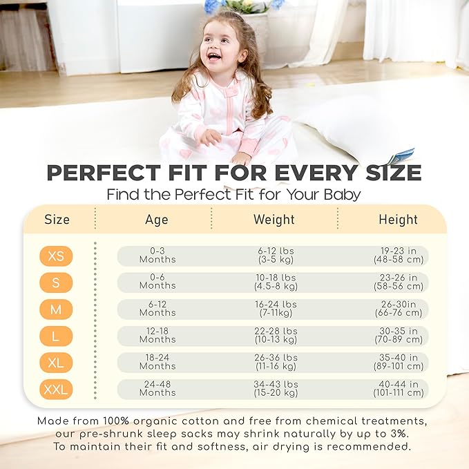 Mama Cheetah Baby Sleep Sack with Sleeves, 0.5 TOG Organic Cotton Wearable Blanket and Two-Way Zipper, Swaddle Transition Long Sleeve Sleeping Bag for Newborn Infant Toddler, 12-18 Months