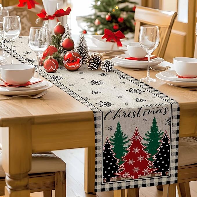 Christmas Trees Table Runner 70 Inches Long, Xmas Snowflake Retro Table Runners - Image 9