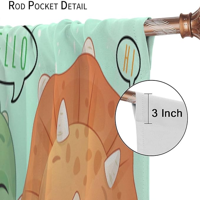 Kids Dinosaur Curtains for Boys Girls Bedroom Decor Cartoon Dino Colorful Cute Funny Animal Printed Blackout Rod Pocket Window Drapes for Baby Nursery Playroom Living Room W27.5xL63in 2 Panels