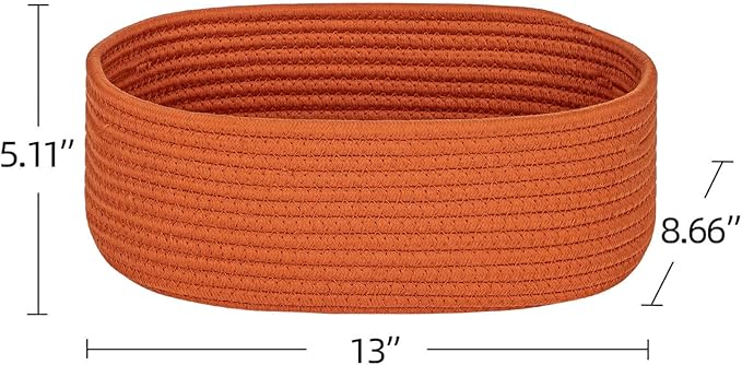 Shelf Storage Baskets for Organizing|Decorative Basket for Closet Storage|Toy Baskets&Bins|Small Woven Rope Baskets-13x8.66x5.11’’,Durable&Stylish,Oval 3 Packs Brick Red