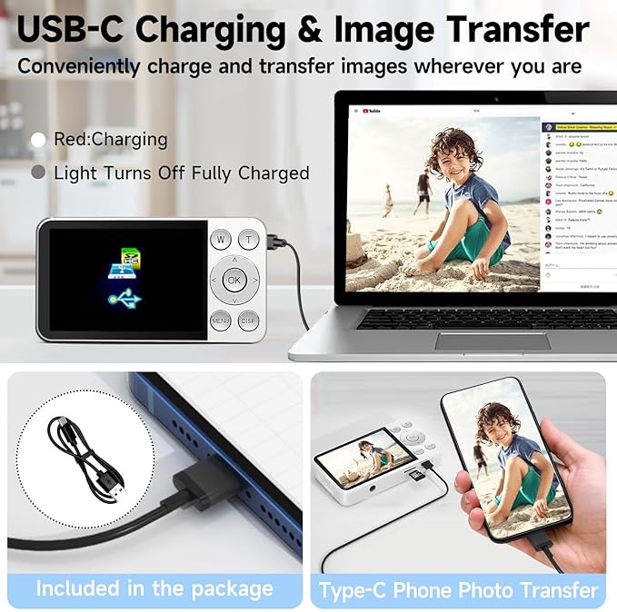 Digital Camera, Autofocus 4K 64MP Point and Shoot Digital Cameras for Teens with 64GB Card, 18X Zoom Anti-Shake Compact Video Camera for Student Kids Boys Girls Beginner - White