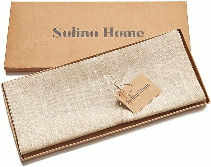 Solino Home 100% Pure Linen Table Runner Beige Woven, Athena 14 x 60 in | Table - Image 6