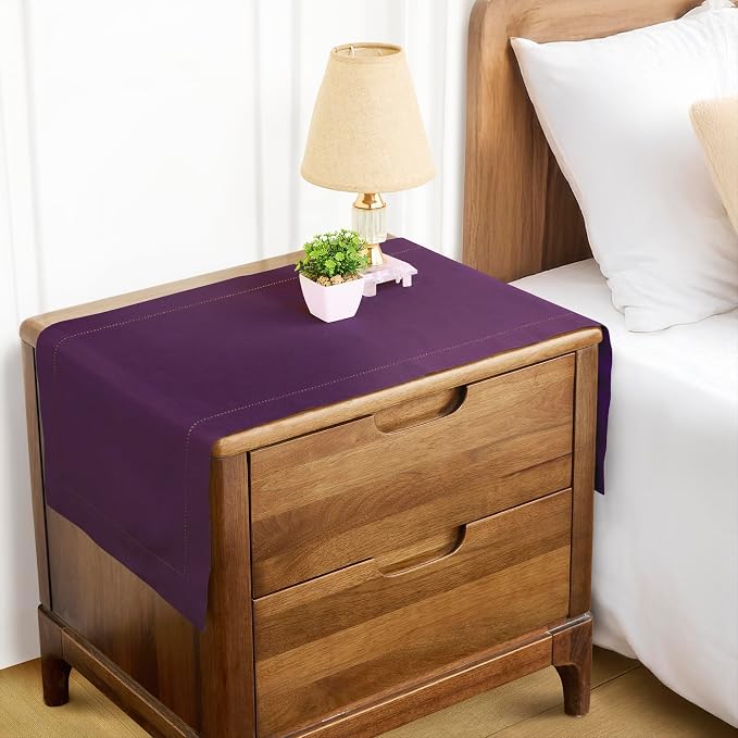 Solino Home Cotton Linen Dining Table Runner Purple Hemstitch, 14 x 48 in | - Image 4