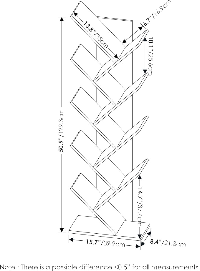 Furinno Bookshelf 9-Tier Floor Standing Tree Bookcase, Espresso