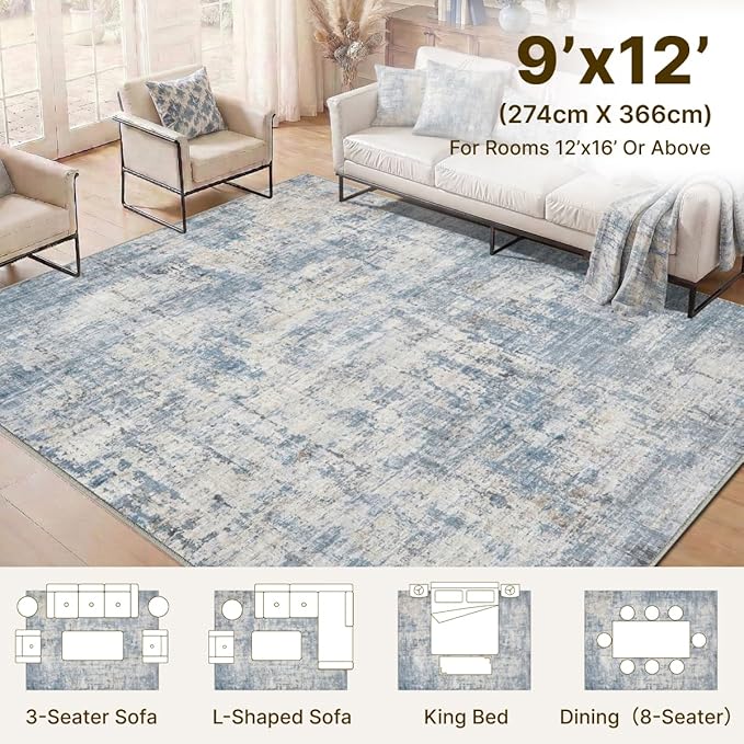 9x12 Area Rugs Washable Living Room Rug-No Slip Soft Carpets Modern Abstract - Image 2
