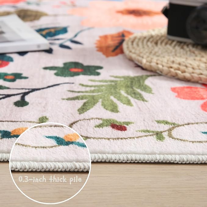 Rugcomf Round Rug 6ft Washable Circle Rug Non Slip Low Pile Boho Floral Small - Image 7