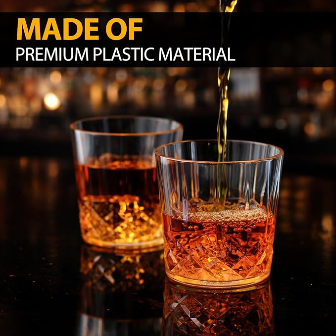 Yungyan 6 Pcs 10 oz Plastic Clear Whiskey Glasses, Old Fashioned Glasses - Image 3
