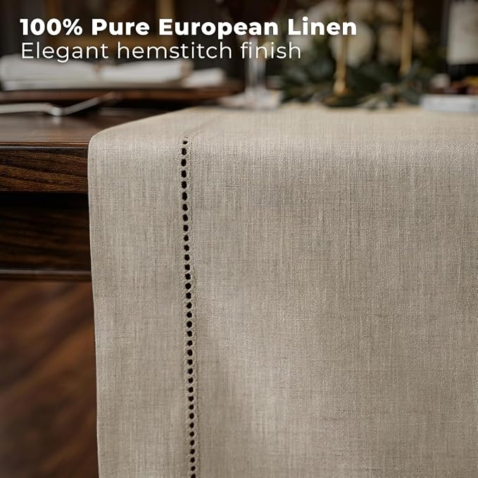 Signature Linen™ by D'Moksha Natural Table Runner 72 Inches Long, 100% Pure - Image 2