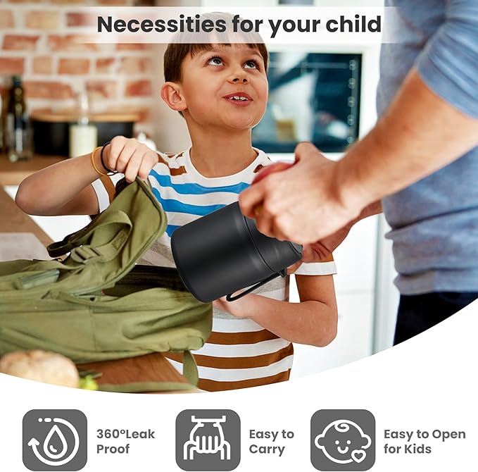 17oz Soup Thermo for Hot Food Kids,Insulated Food Jar with Spoon,Thermo Hot Food Lunch Container,Wide Mouth Leakproof Stainless Steel Lunch Box for School-Black