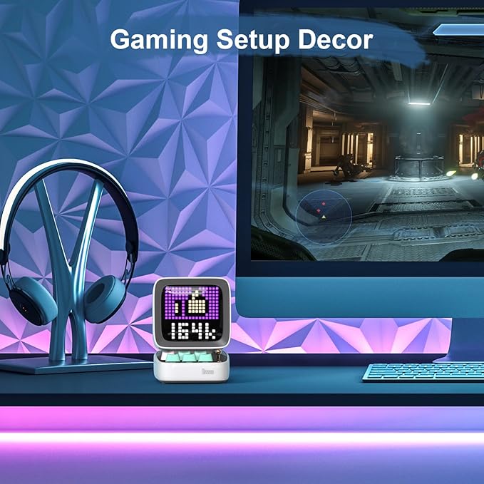 Divoom Ditoo Pixel Art Gaming Portable Bluetooth Speaker with App Controlled 16X16 LED Front Panel, Also a Smart Alarm (White)