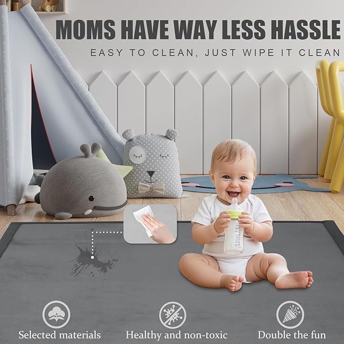 Thick Play Mat for Baby, 50 X 50x 1.3" Memory Foam Playpen Mat,Ultra Soft Tummy Time Mat with Non-Slip Backing, Baby Crawling Mat Child Nursery Rug for Infant, Toddlers, Kids (Dark Gray)