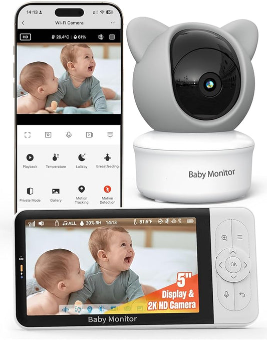 iFamily WiFi Baby Monitor with App – Smartphone Baby Monitor with 5" HD Monitor & 2K Camera, Night Vision, 2-Way Talk, Motion Tracking&Alerts, Temp Sensor, Lullabies,Secure WiFi Lock