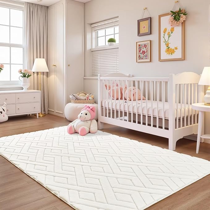 3x5 Cream White Washable Area Rug - Image 5