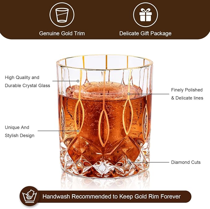 GLASKEY Gold Rim Whiskey Glasses Set of 2, Crystal Old Fashioned Glasses-Luxury - Image 5
