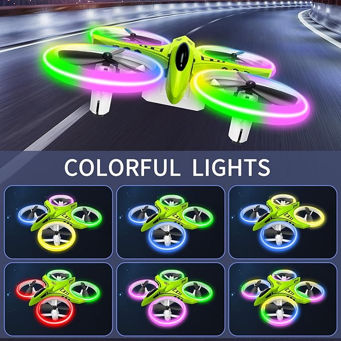 Dwi Dowellin Mini Drone for Kids Crash Proof LED Night Lights One Key Take Off Landing Flips RC Remote Control Small Flying Toys Drones for Beginners Boys and Girls Adults Nano Quadcopter, Green