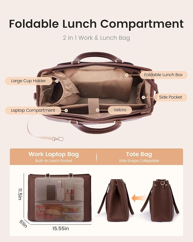 LOVEVOOK Lunch Tote Bag for Women, 3 in 1 Work Bag - Image 4