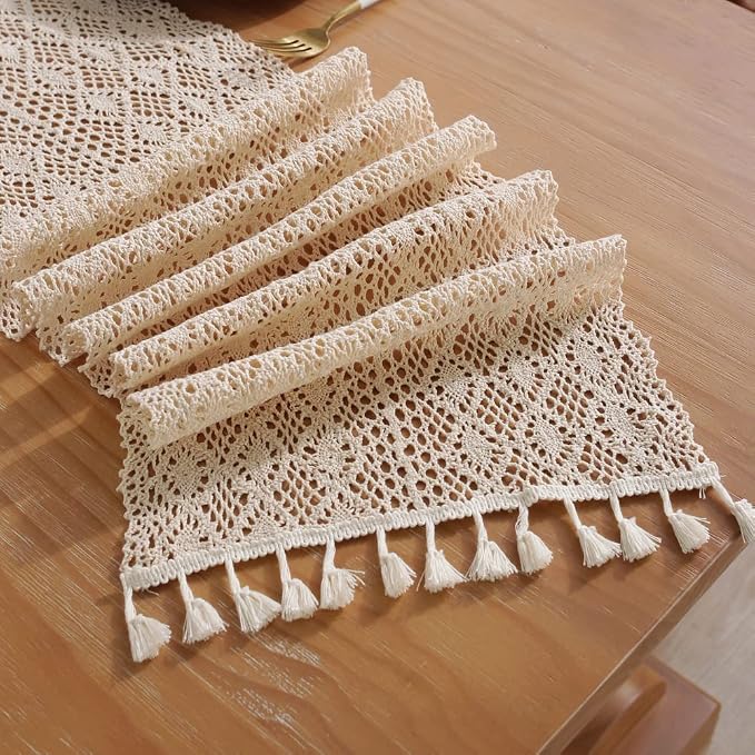 meioro Mesh Woven Table Runners, 12x108 Inch Boho Cotton Table Runner - Image 4