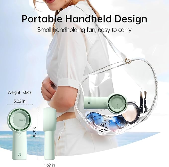 JISULIFE Portable Handheld Turbo Fan [16H Max Cooling Time], 4000mAh USB Rechargeable Personal Battery Operated Lash Small Pocket Fan with 5 Speeds for Travel/Outdoor/Vacation/Concerts - Green