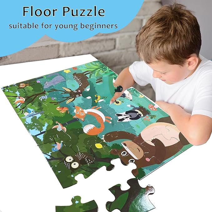 Jumbo Floor Puzzle for Kids, Large Jigsaw Puzzles 35 Piece for Kids Ages 3-5,Preschool Learning & Education Toys, Gifts for 4-8 Year Old Boys and Girls (Forest Animals)